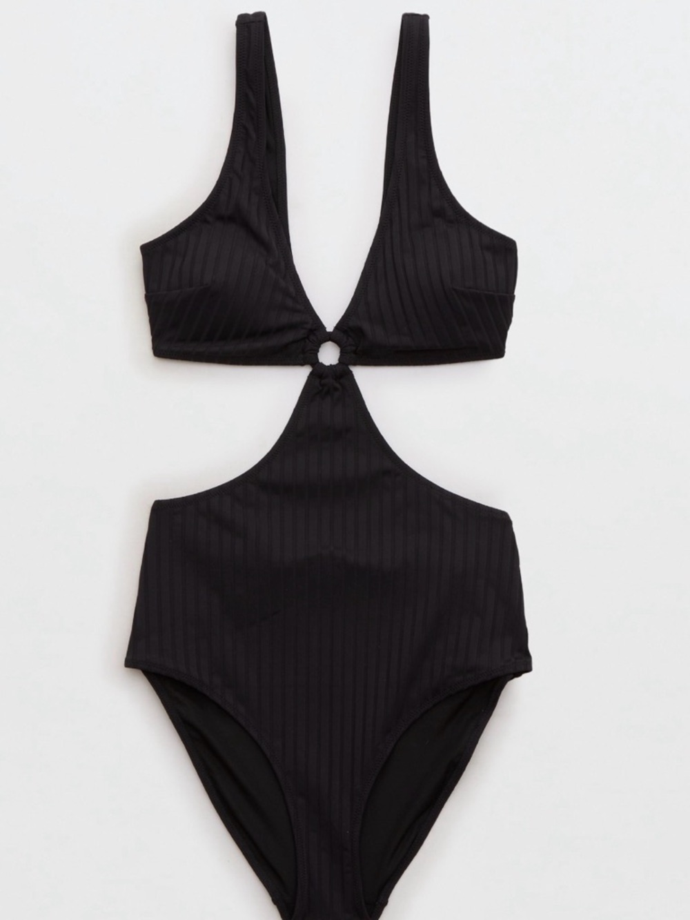 Aerie Black Ribbed One-Piece Swimsuit